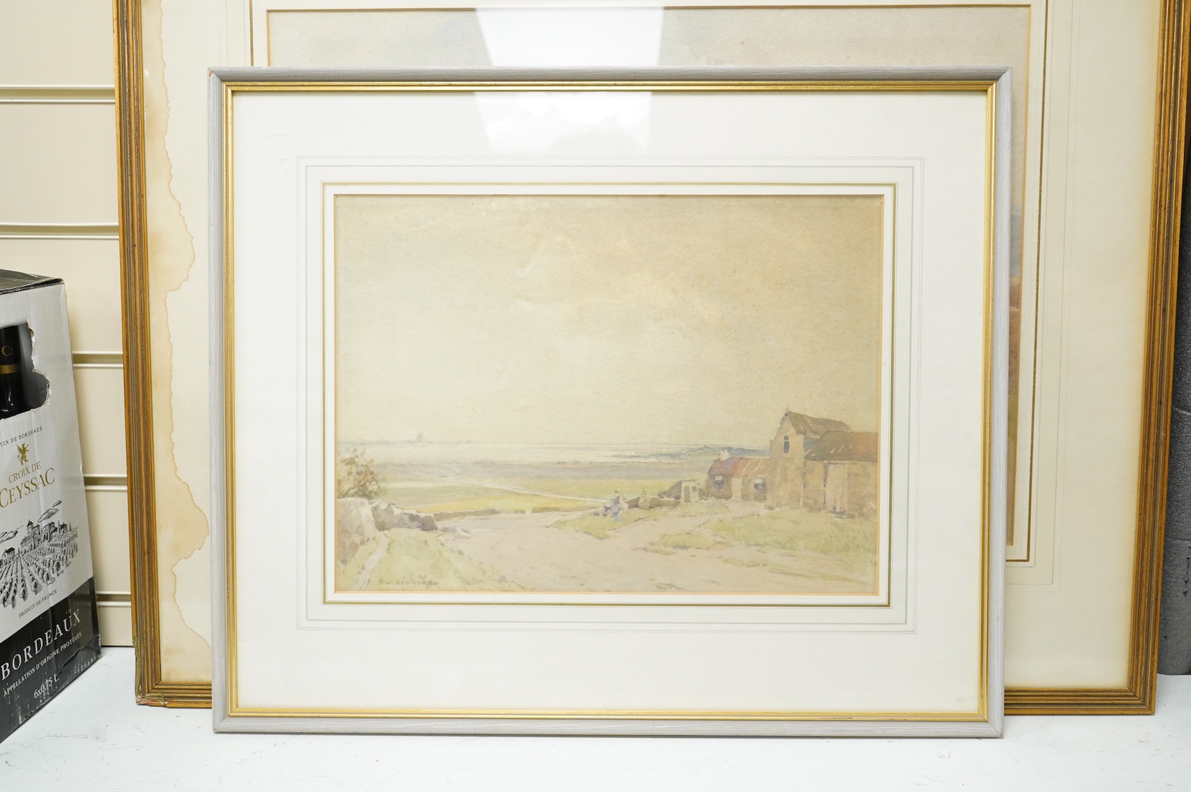 William Redworth (1873-1947), Moorland scene, signed and dated 1837, watercolour, and two other smaller works, largest 38 x 53cm
